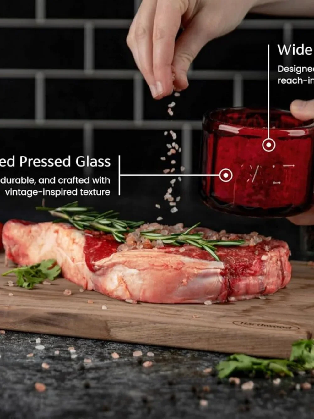 Red‎ Glass Salt Container with Lid Salt Box Kitchen Salt